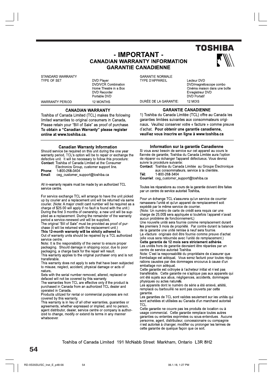 Toshiba RD-XS35SC User Manual | Page 54 / 56