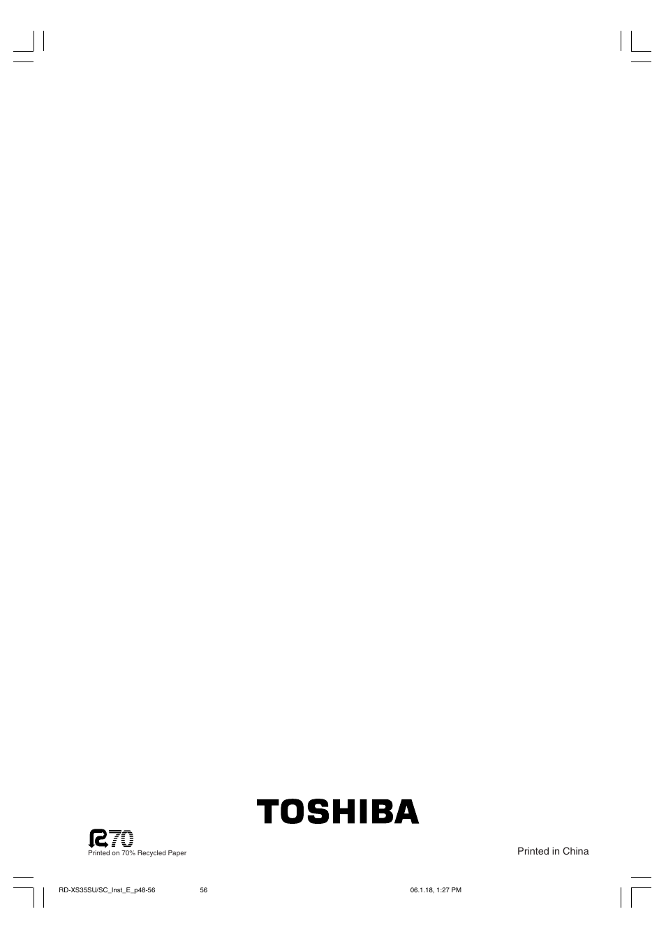 Printed in china | Toshiba RD-XS35SC User Manual | Page 56 / 56