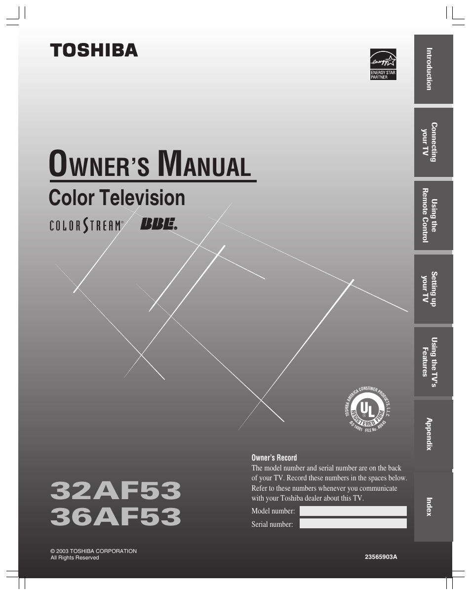 Toshiba 36AF53 User Manual | 48 pages