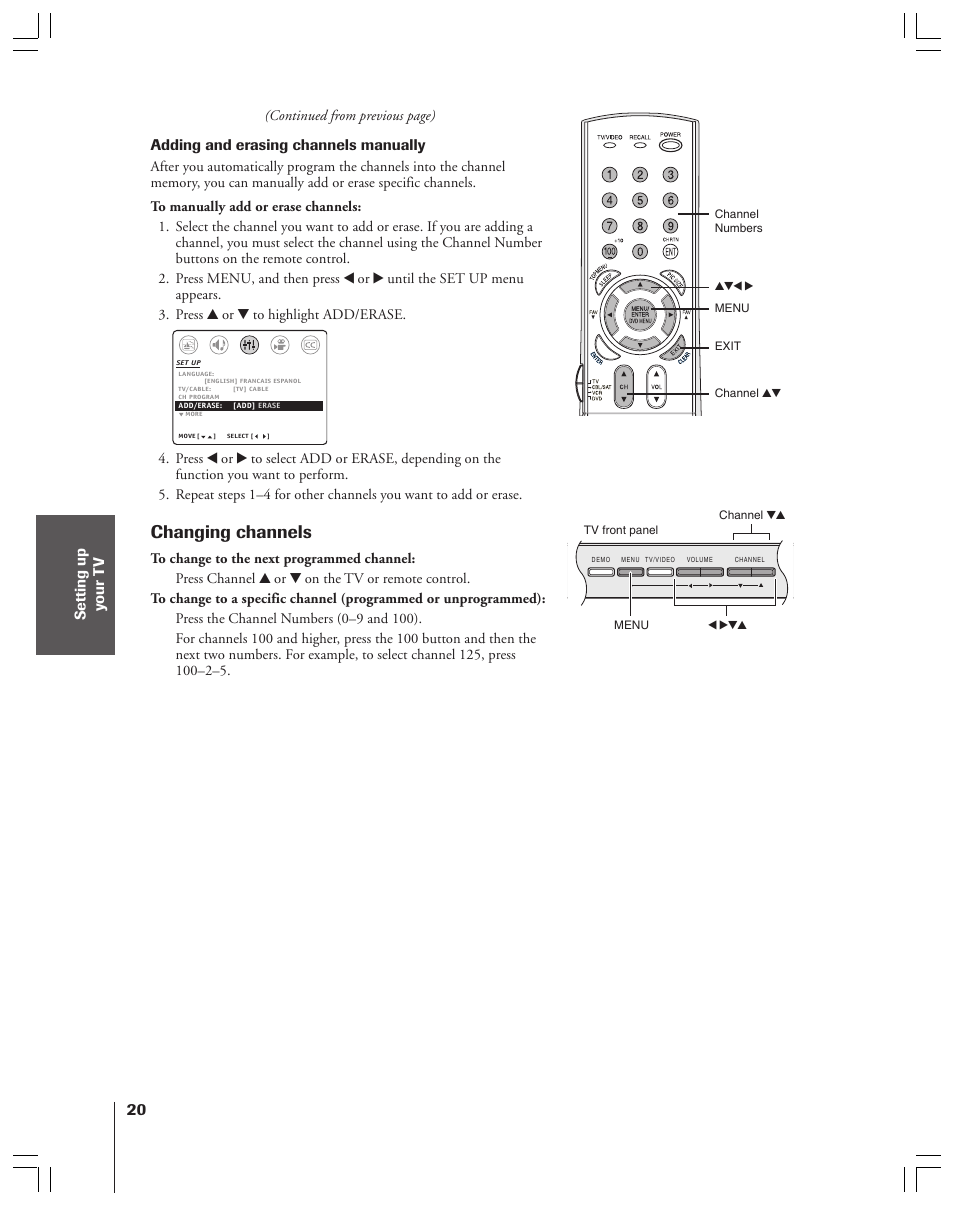 Changing channels | Toshiba 36AF53 User Manual | Page 20 / 48