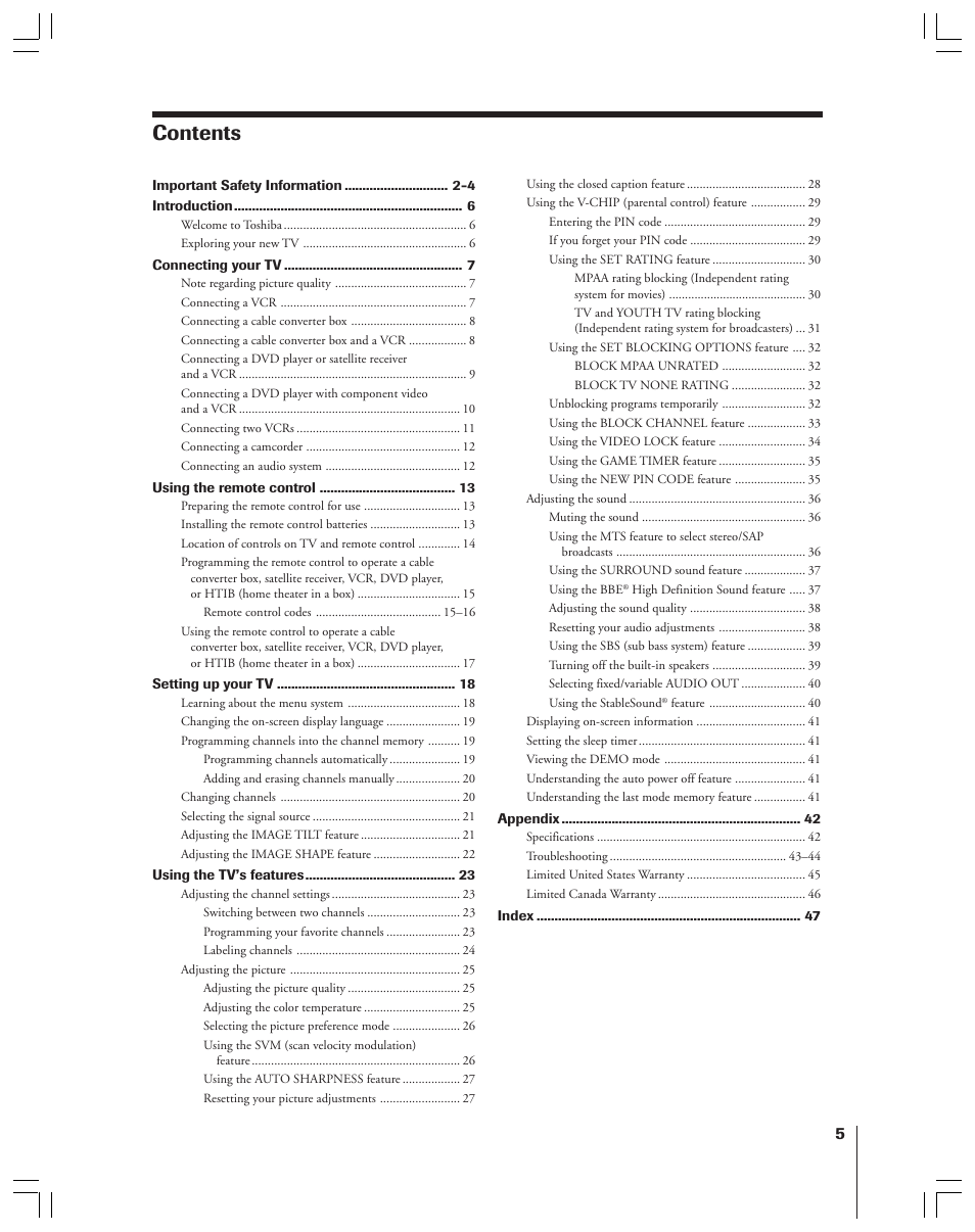 Toshiba 36AF53 User Manual | Page 5 / 48