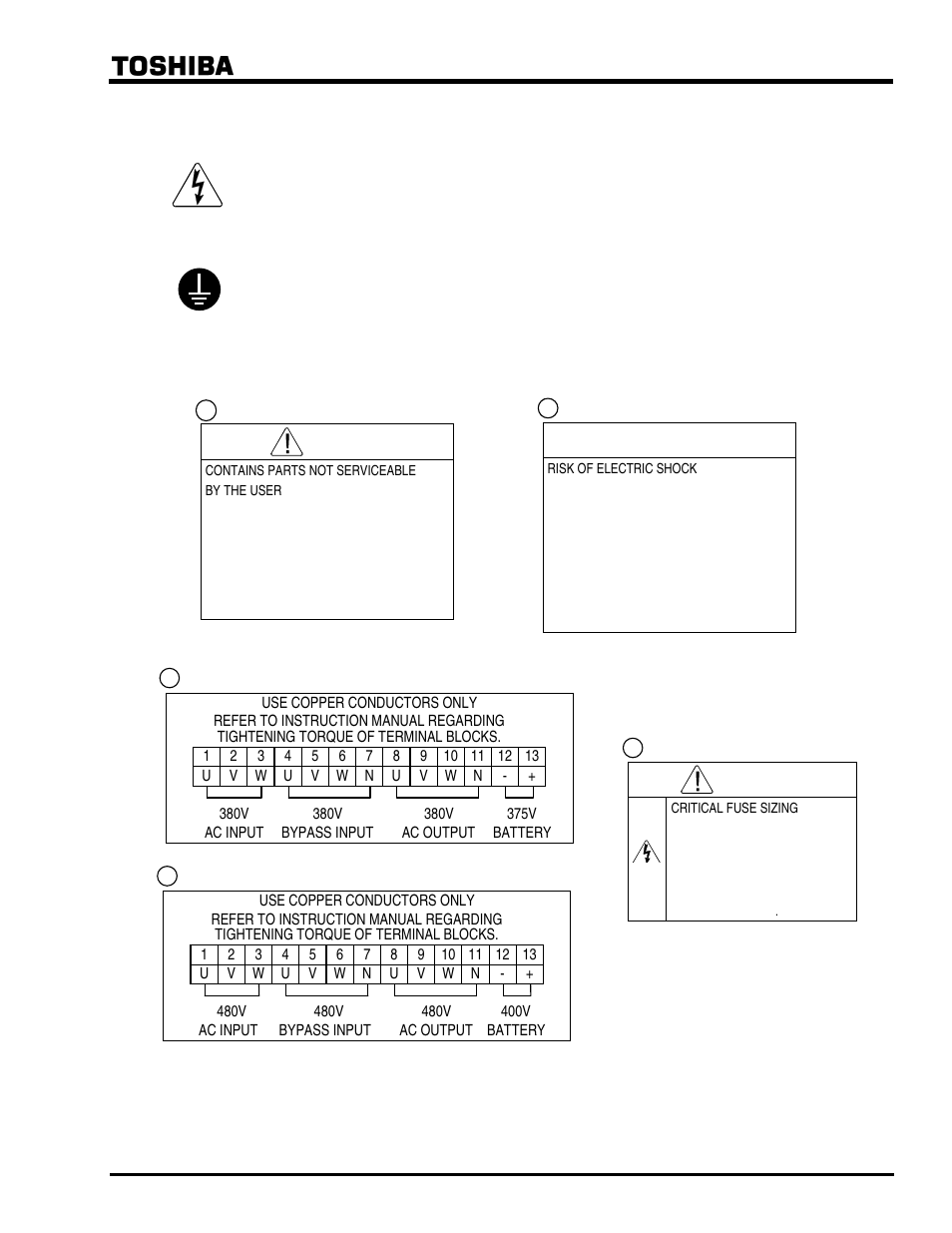 Danger, Warning | Toshiba Uninterruptible Power System G8000 Series User Manual | Page 15 / 41