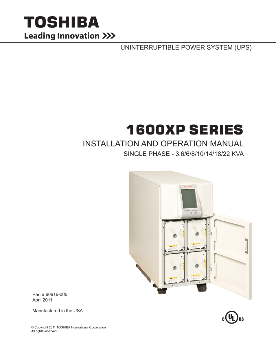 Toshiba UNINTERRUPTIBLE POWER SYSTEM 1600XP User Manual | 90 pages