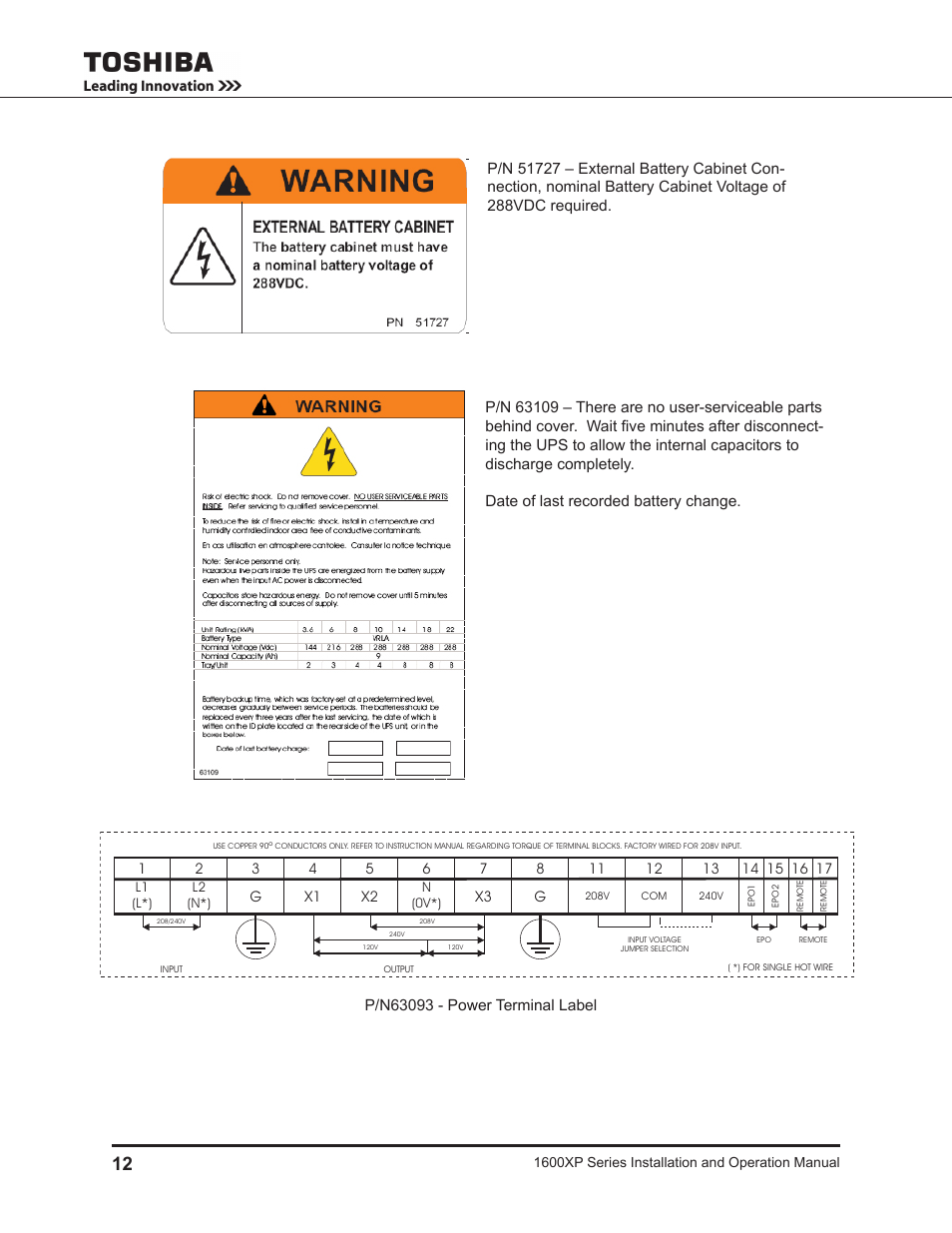 Toshiba UNINTERRUPTIBLE POWER SYSTEM 1600XP User Manual | Page 20 / 90