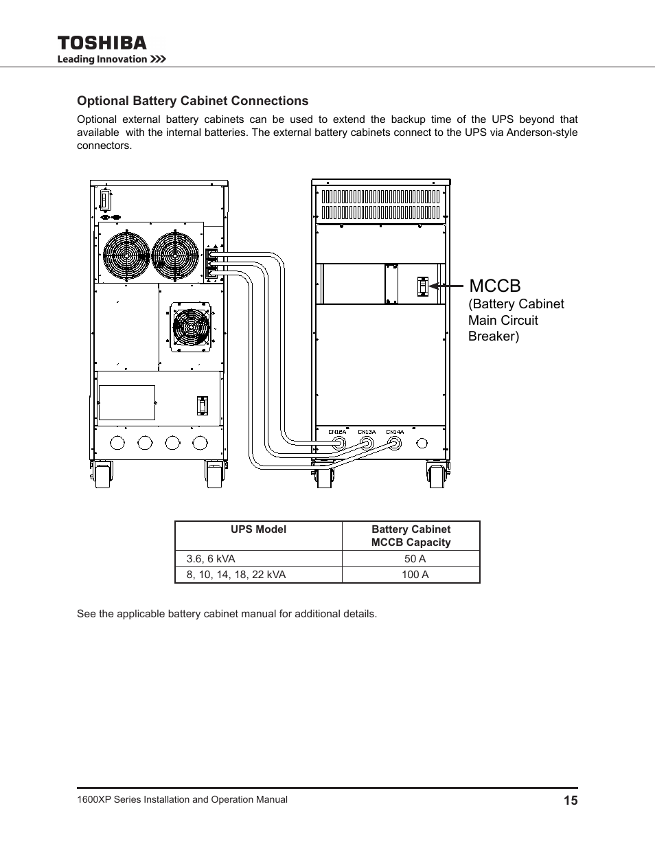 Mccb | Toshiba UNINTERRUPTIBLE POWER SYSTEM 1600XP User Manual | Page 23 / 90