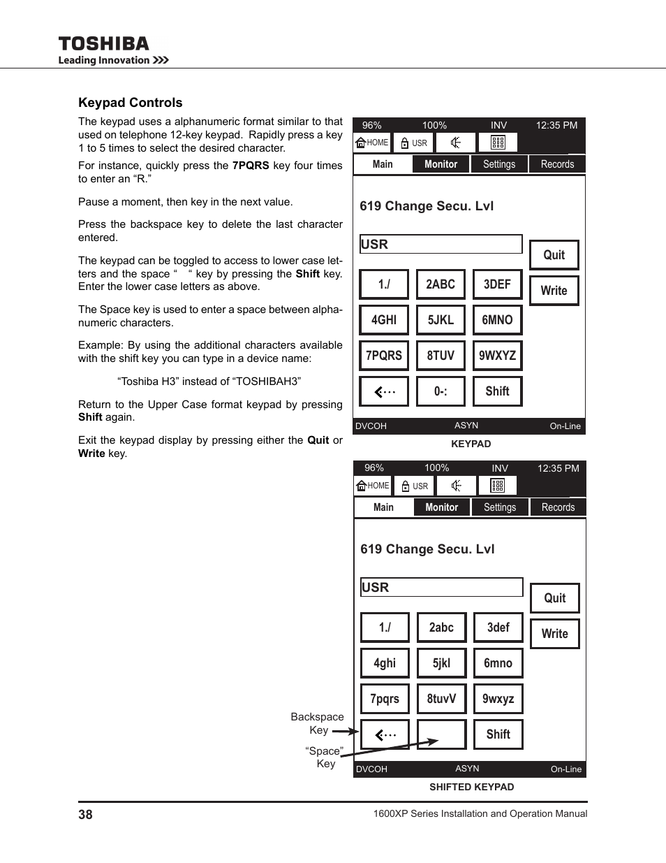 Keypad controls | Toshiba UNINTERRUPTIBLE POWER SYSTEM 1600XP User Manual | Page 46 / 90