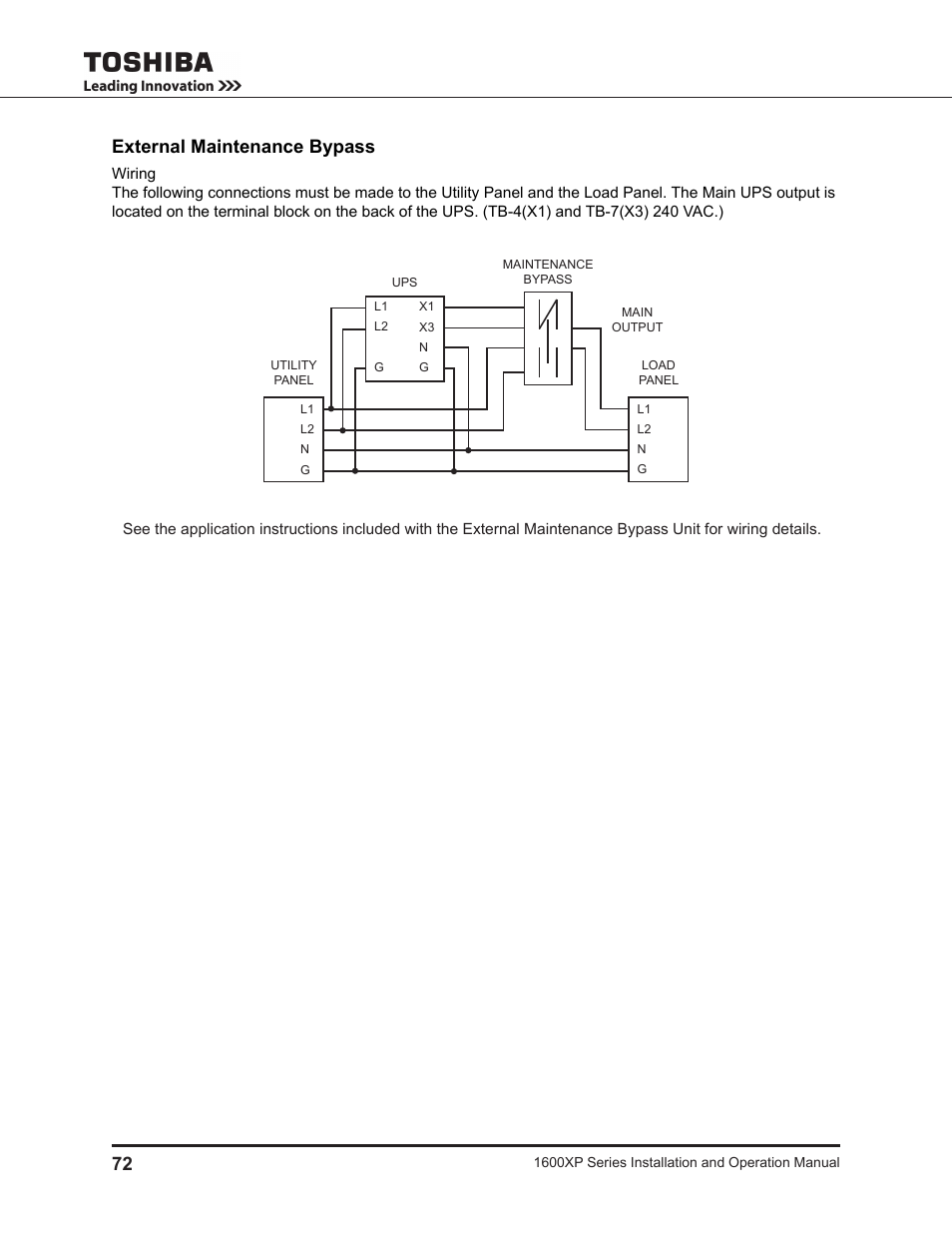 External maintenance bypass | Toshiba UNINTERRUPTIBLE POWER SYSTEM 1600XP User Manual | Page 80 / 90