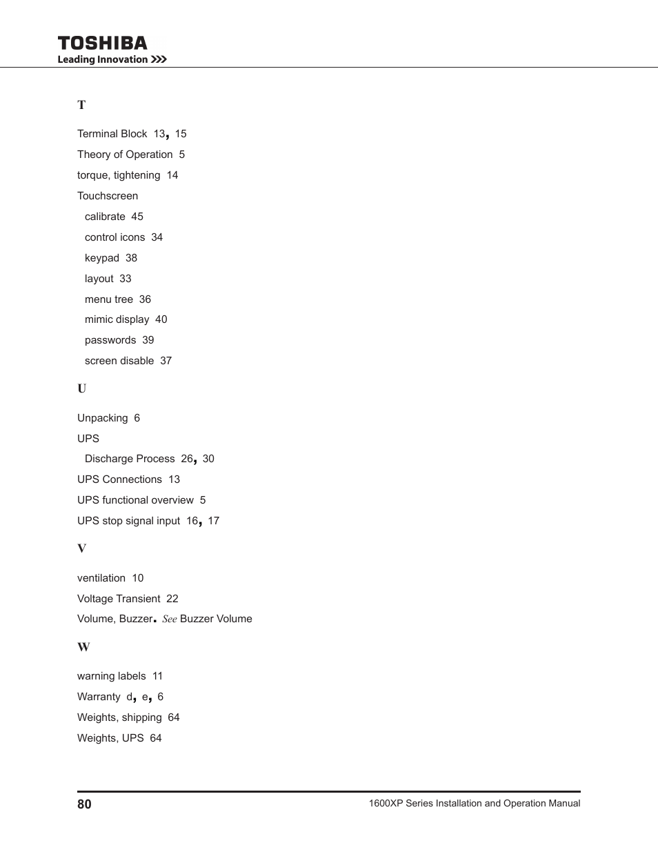 Toshiba UNINTERRUPTIBLE POWER SYSTEM 1600XP User Manual | Page 88 / 90