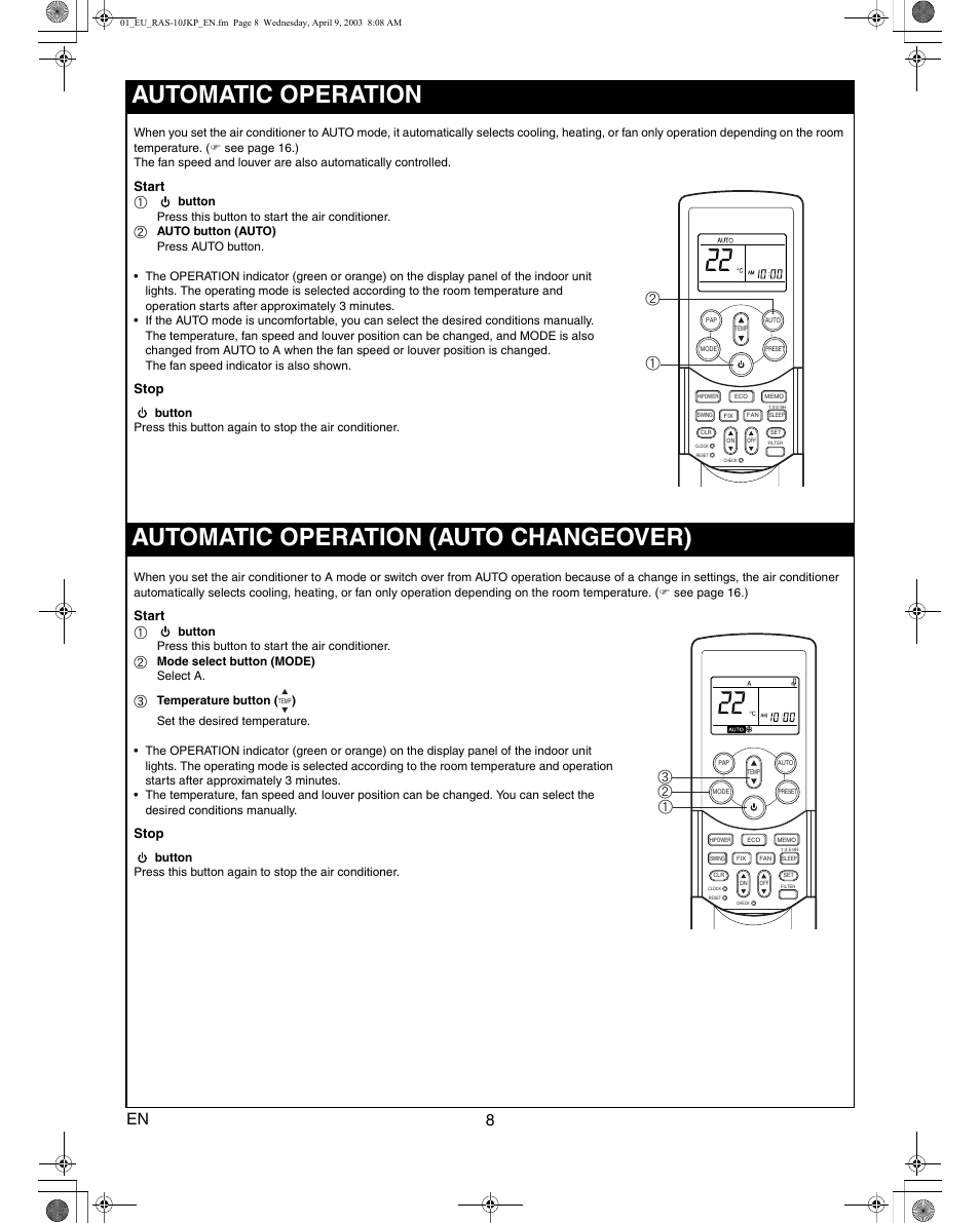 Start, Stop, Ab c | Toshiba RAS-13JKVP-E User Manual | Page 10 / 31