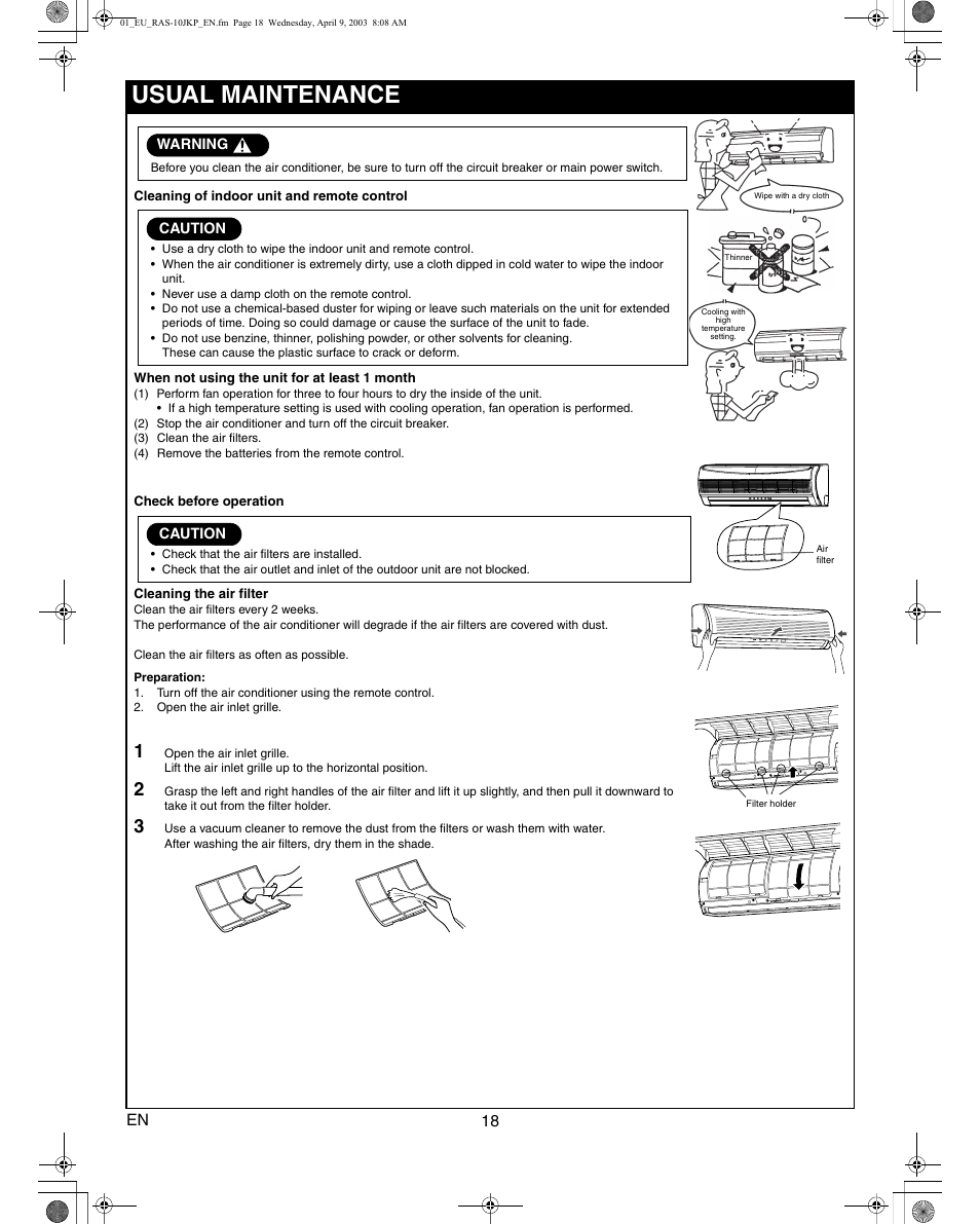 Usual maintenance | Toshiba RAS-13JKVP-E User Manual | Page 20 / 31