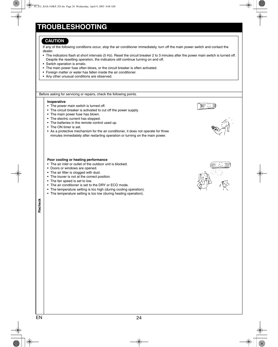 Troubleshooting | Toshiba RAS-13JKVP-E User Manual | Page 26 / 31