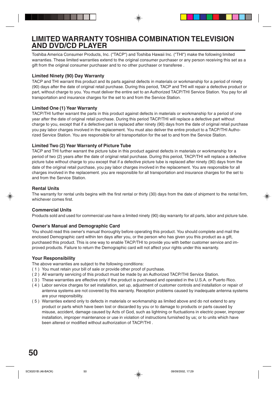 Limited warranty | Toshiba MD13M1 User Manual | Page 50 / 52