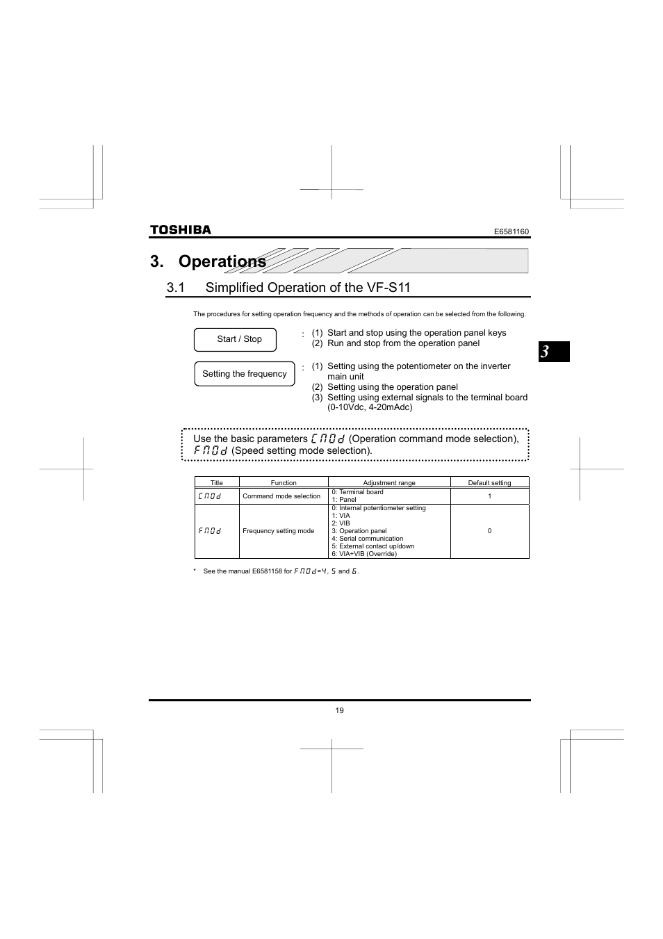 Operations, 1 simplified operation of the vf-s11 | Toshiba VF-S11 User Manual | Page 20 / 81