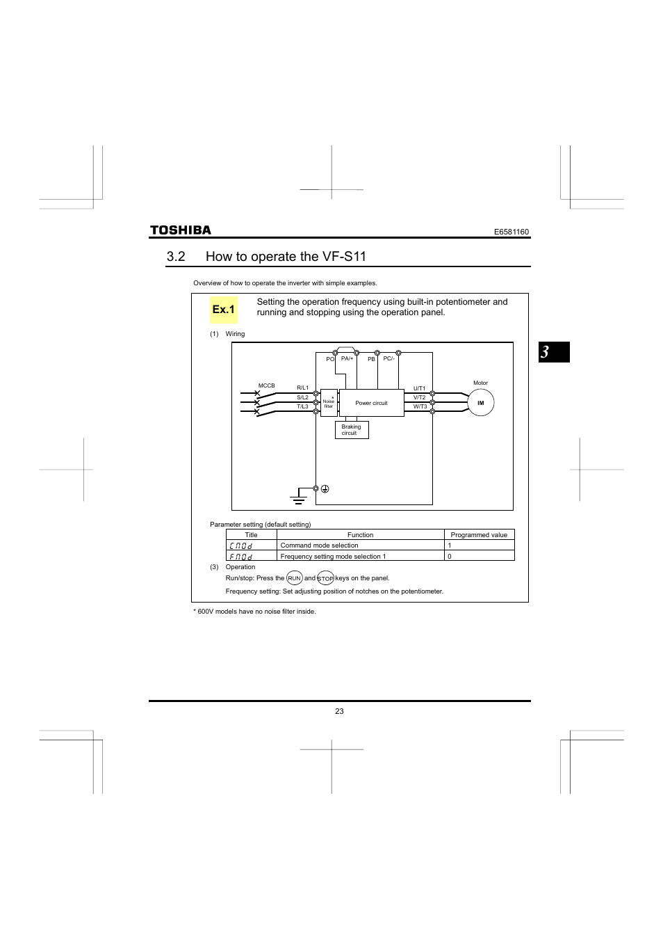 2 how to operate the vf-s11, Ex.1 | Toshiba VF-S11 User Manual | Page 24 / 81