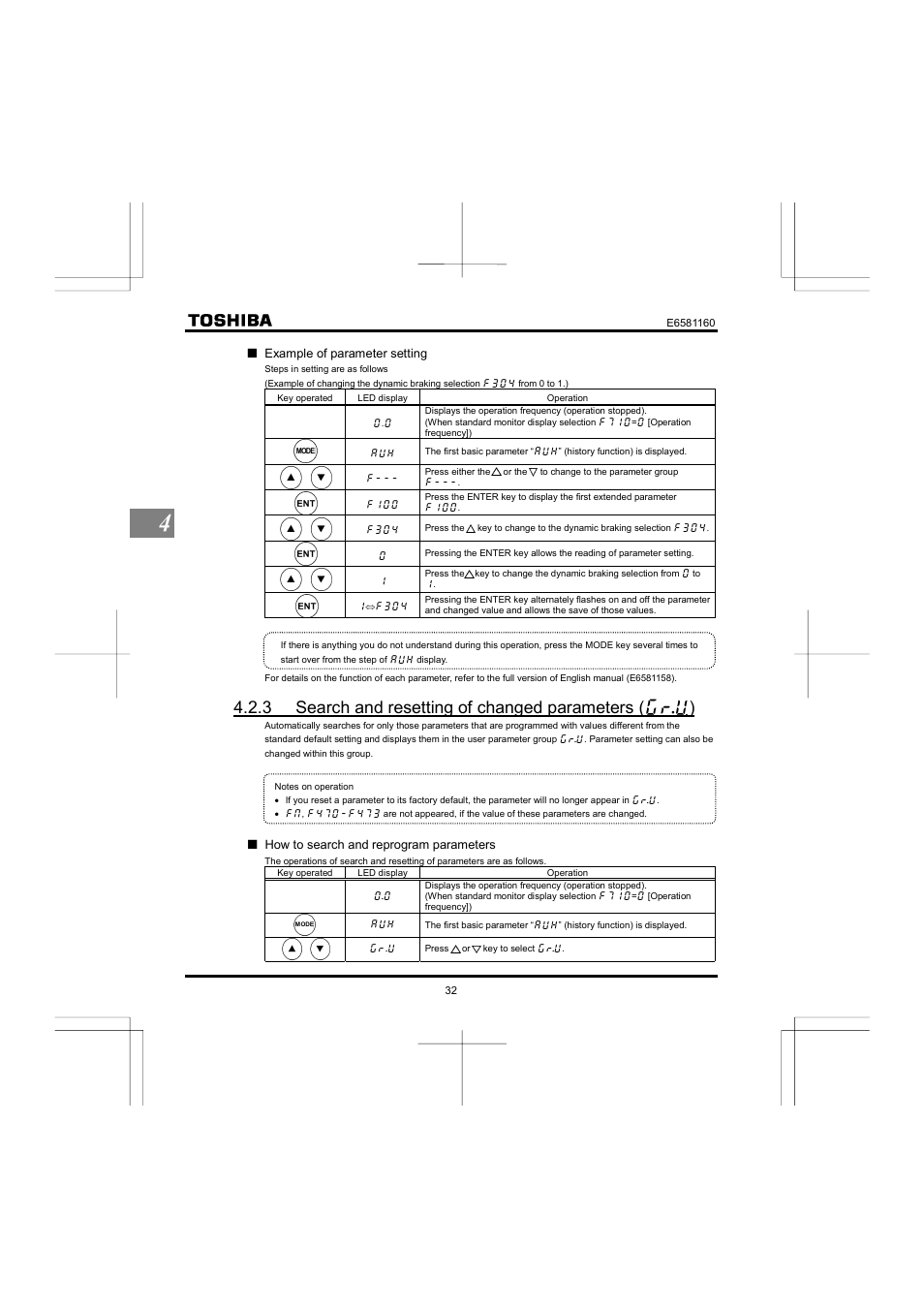 3 search and resetting of changed parameters | Toshiba VF-S11 User Manual | Page 33 / 81