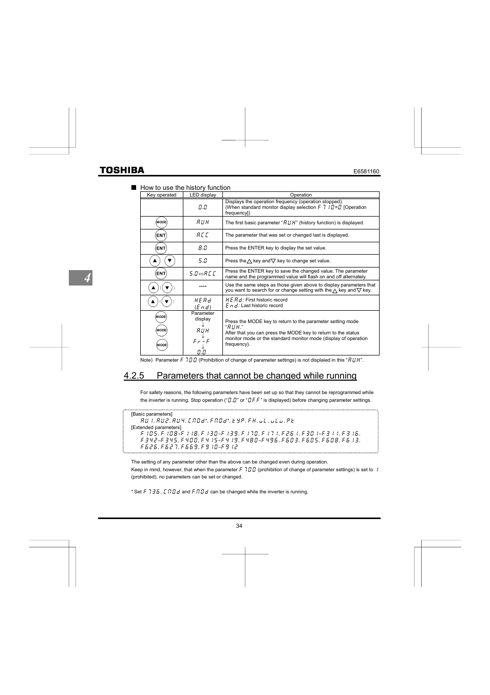 5 parameters that cannot be changed while running | Toshiba VF-S11 User Manual | Page 35 / 81