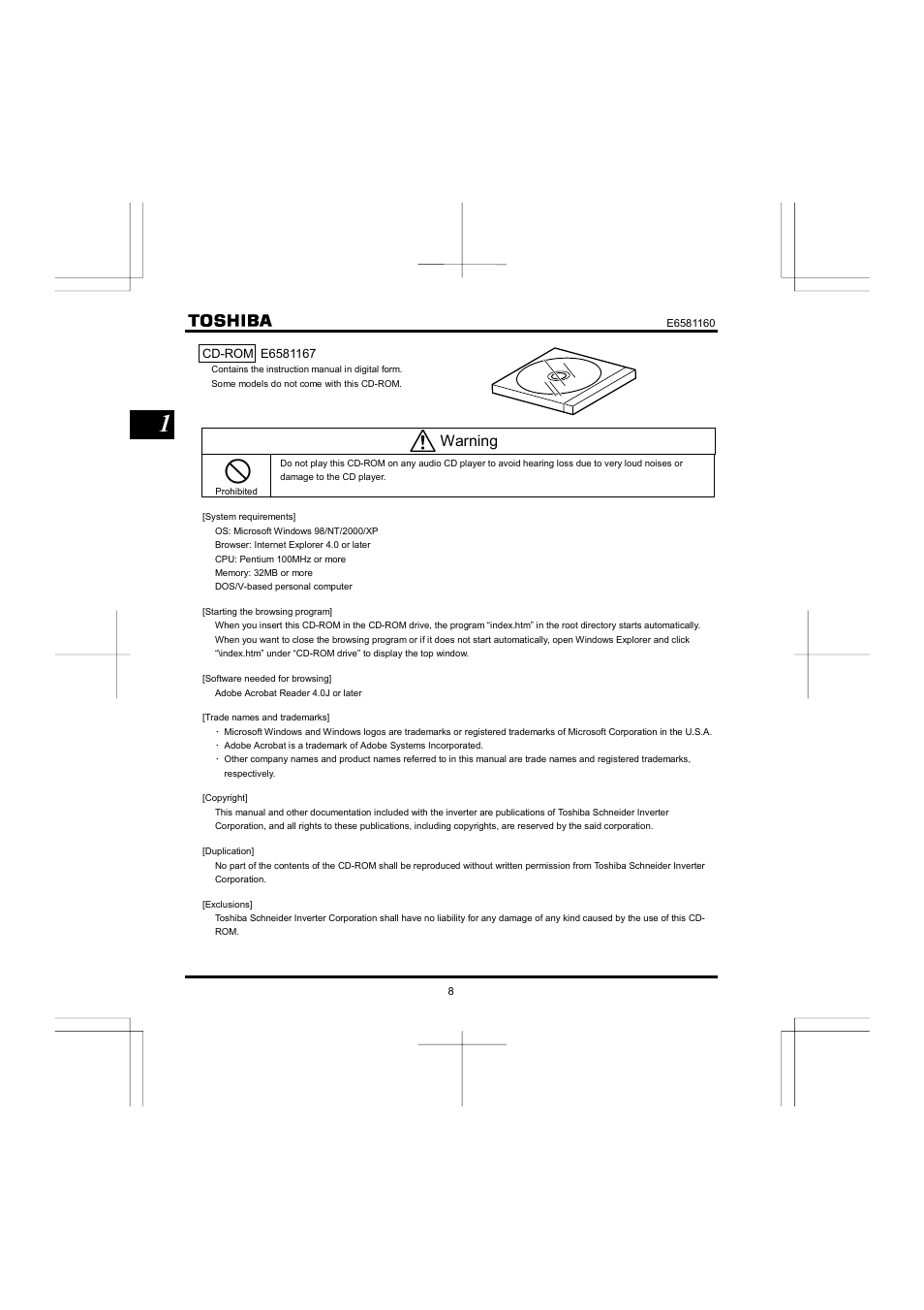 Warning | Toshiba VF-S11 User Manual | Page 9 / 81