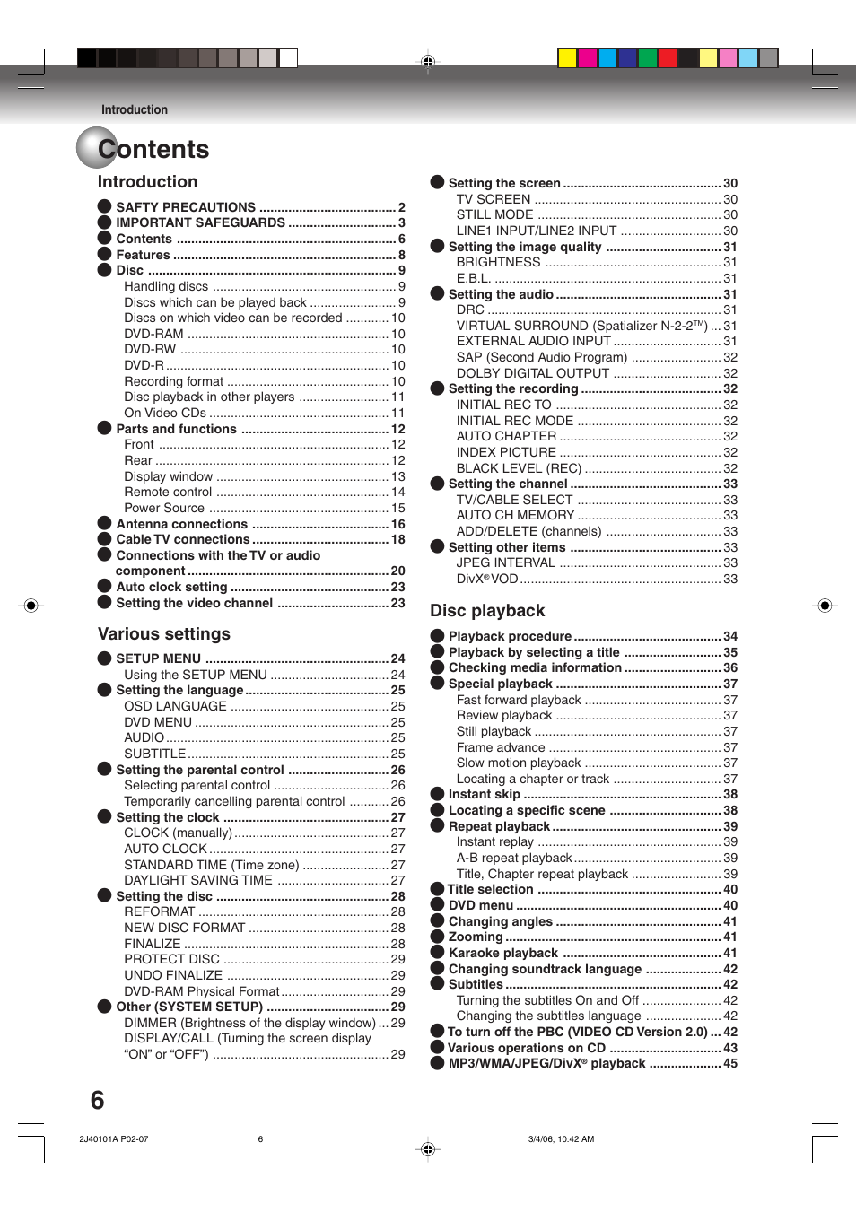Toshiba Hi-Fi VCR & DVD Video Recorder D-VR5SU User Manual | Page 6 / 92