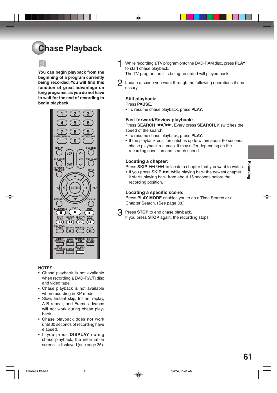 61 chase playback | Toshiba Hi-Fi VCR & DVD Video Recorder D-VR5SU User Manual | Page 61 / 92