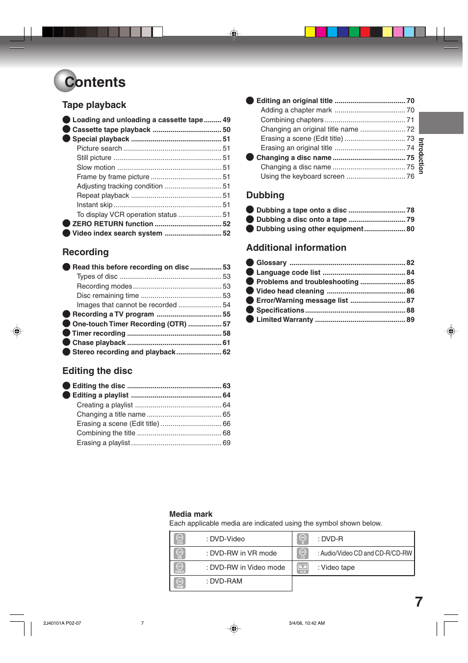 Toshiba Hi-Fi VCR & DVD Video Recorder D-VR5SU User Manual | Page 7 / 92