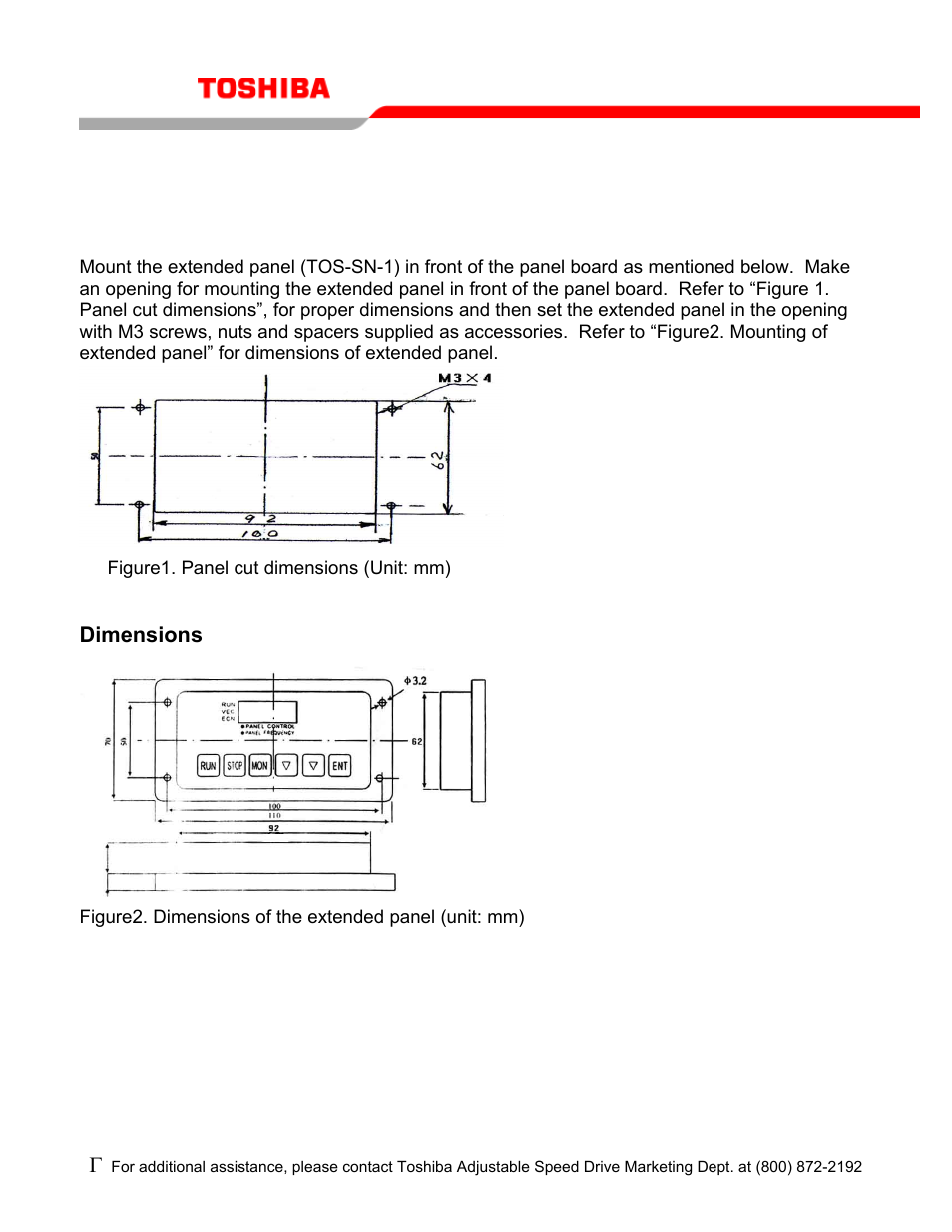 Dimensions, Tos-sn-1 | Toshiba Extended Panel TOS-SN-1 User Manual | Page 4 / 7