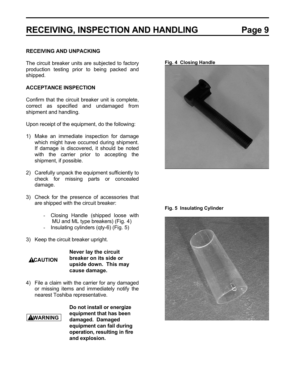 Receiving, inspection and handling page 9 | Toshiba HV6AS User Manual | Page 13 / 39