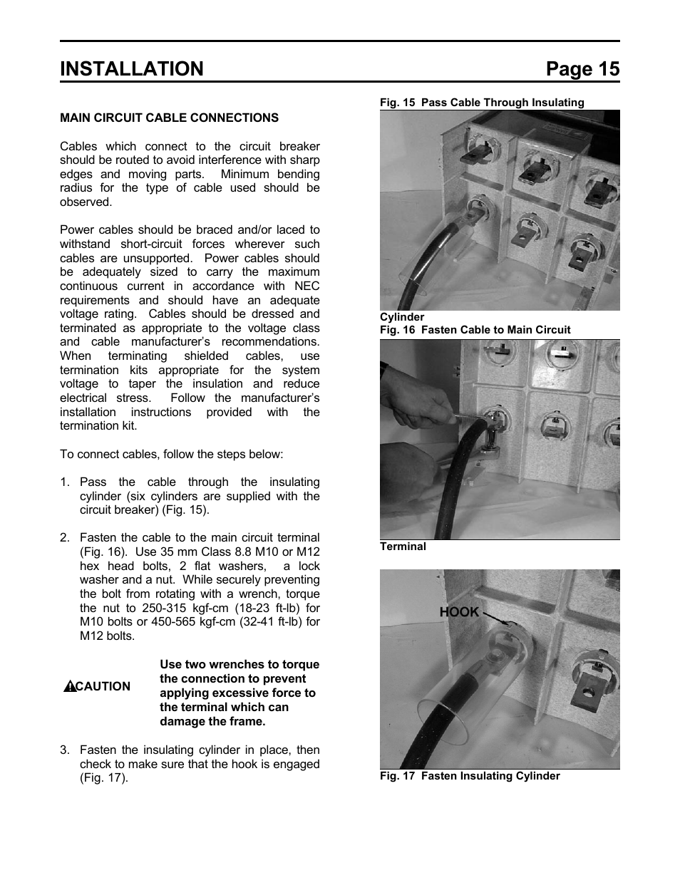 Main circuit cable connections, Installation page 15 | Toshiba HV6AS User Manual | Page 19 / 39