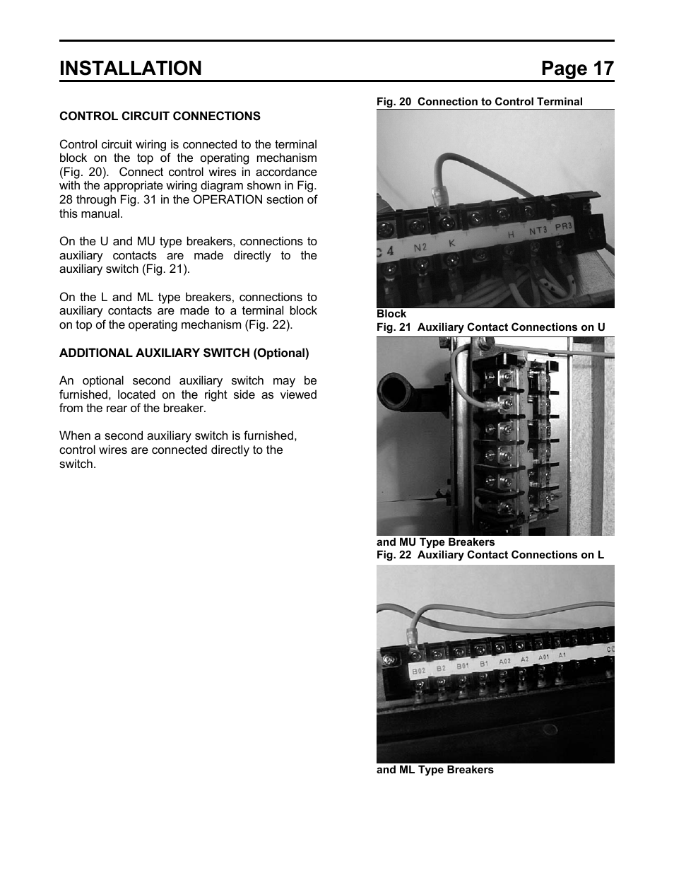 Control circuit connections, Installation page 17 | Toshiba HV6AS User Manual | Page 21 / 39