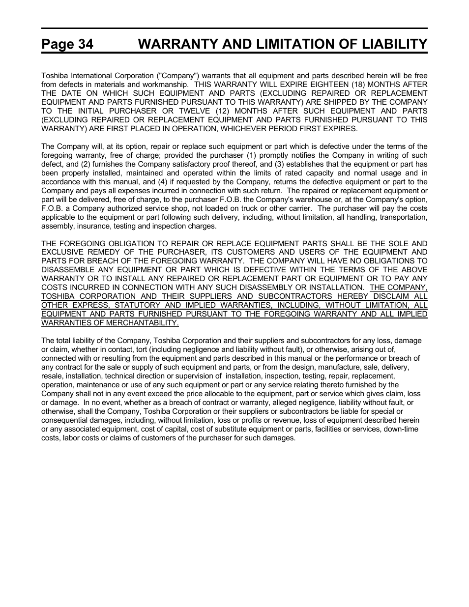 Page 34 warranty and limitation of liability | Toshiba HV6AS User Manual | Page 38 / 39