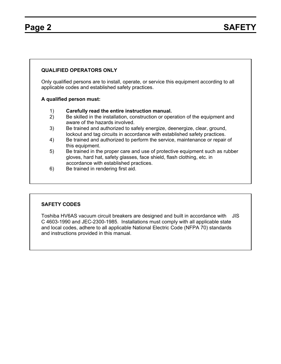 Page 2 safety | Toshiba HV6AS User Manual | Page 6 / 39