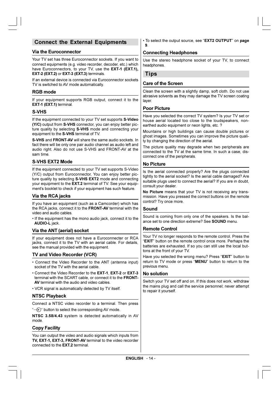 Connect the external equipments, Tips | Toshiba 29VH36/37 User Manual | Page 15 / 16