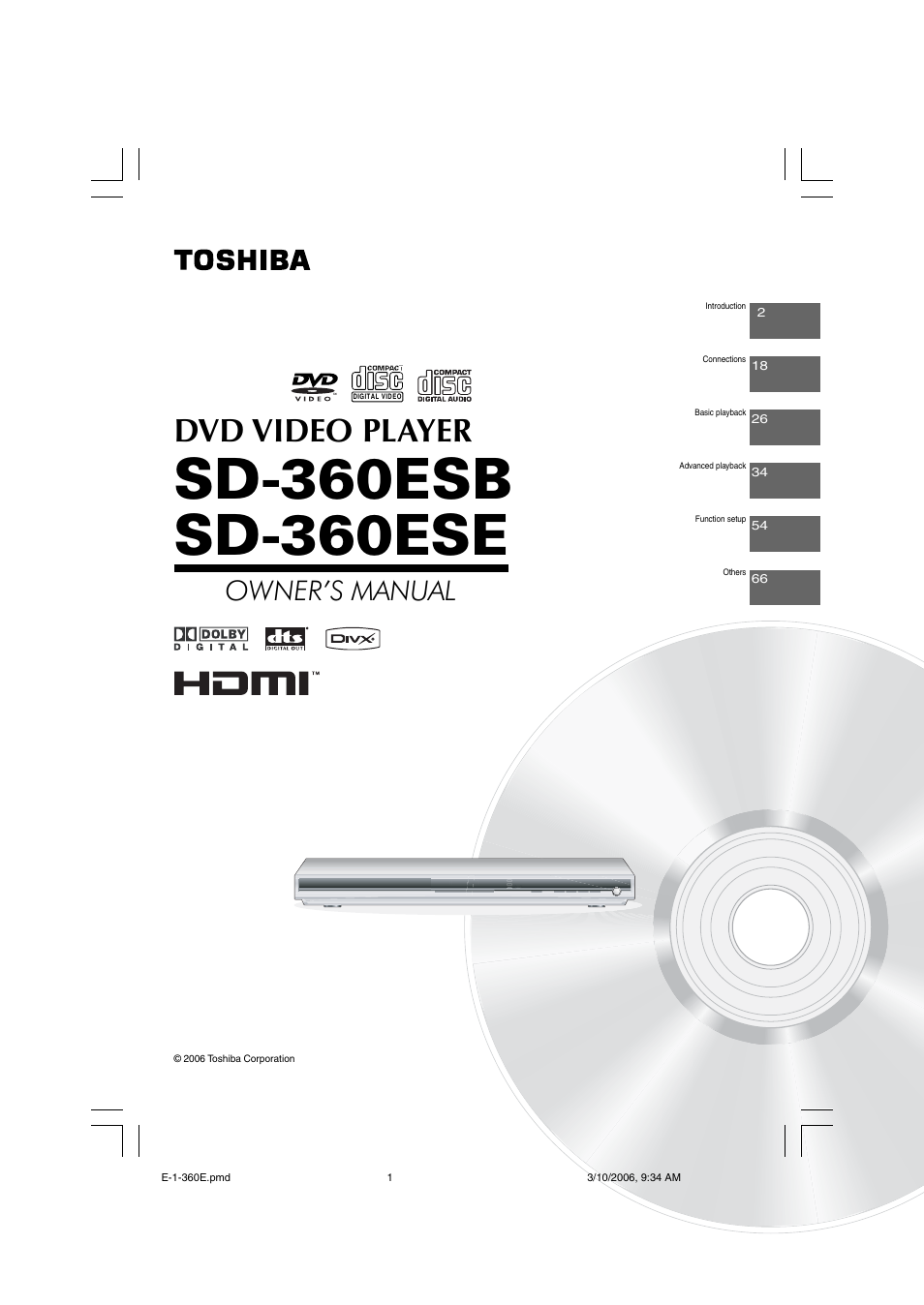 Toshiba SD-360ESB User Manual | 1 page