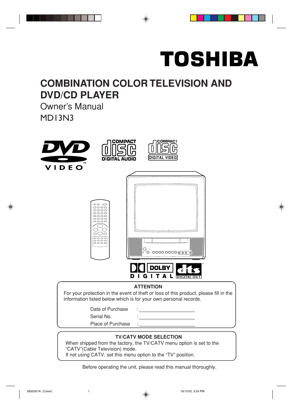 Toshiba MD13N3 User Manual | 47 pages