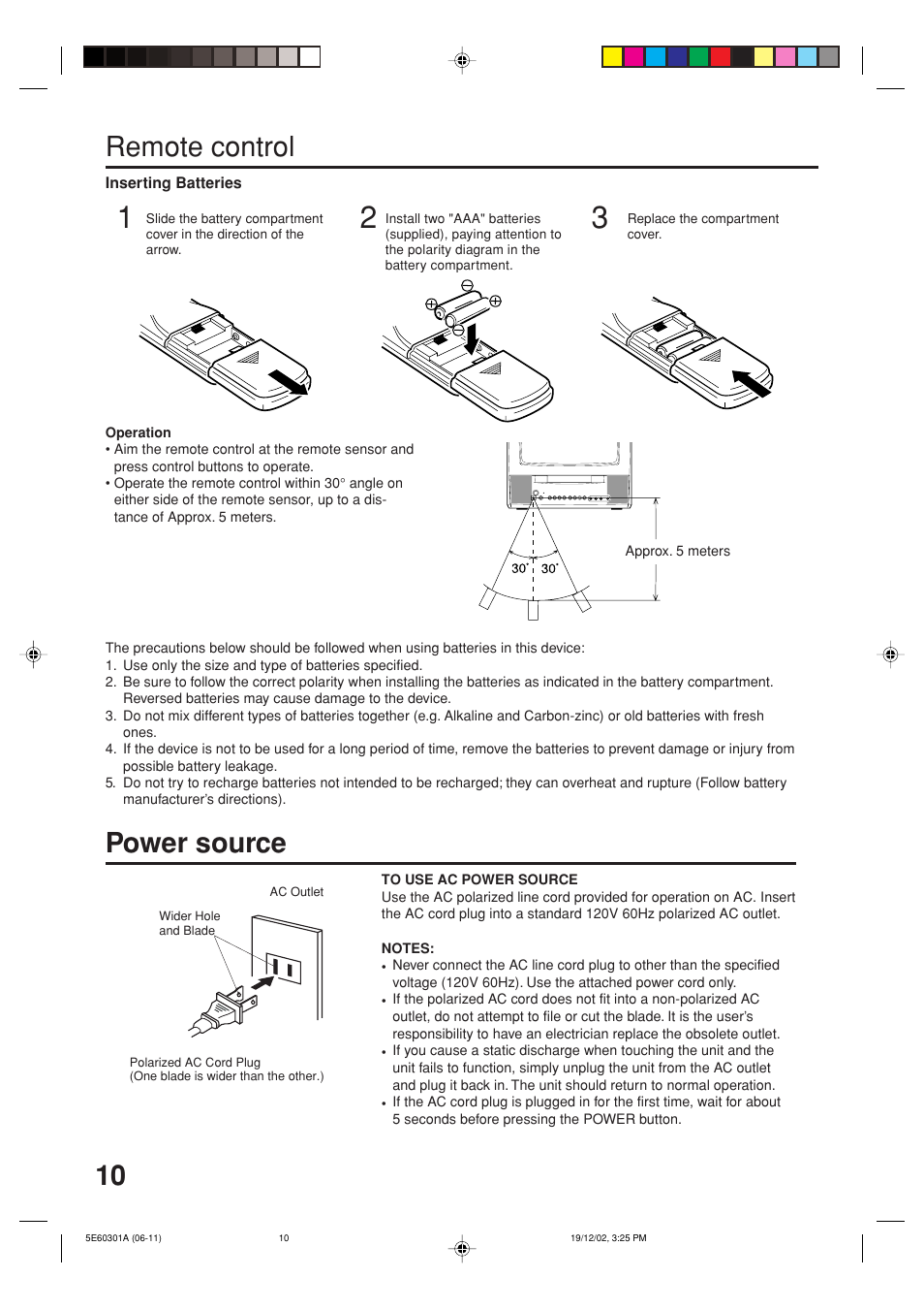 Remote control, Power source | Toshiba MD13N3 User Manual | Page 10 / 47