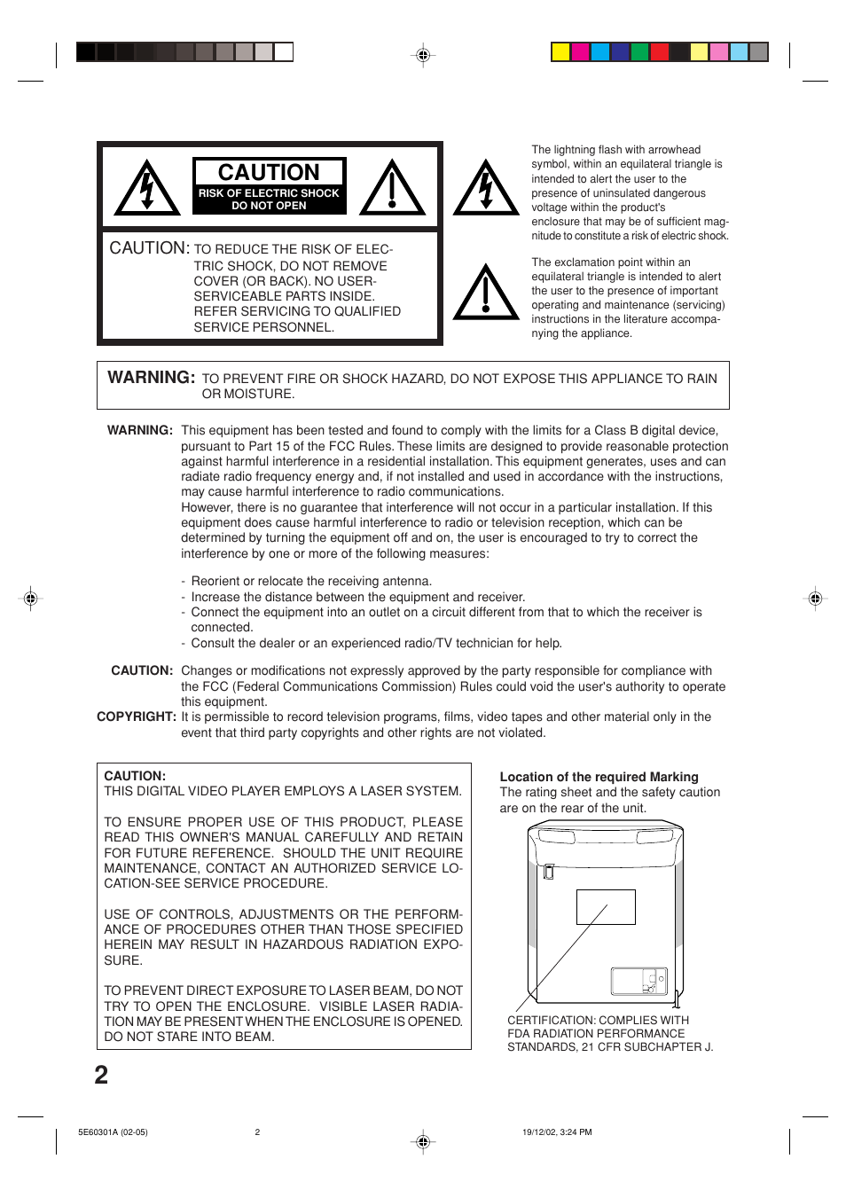 Caution, Warning | Toshiba MD13N3 User Manual | Page 2 / 47