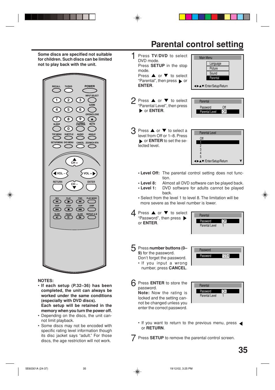 Parental control setting | Toshiba MD13N3 User Manual | Page 35 / 47