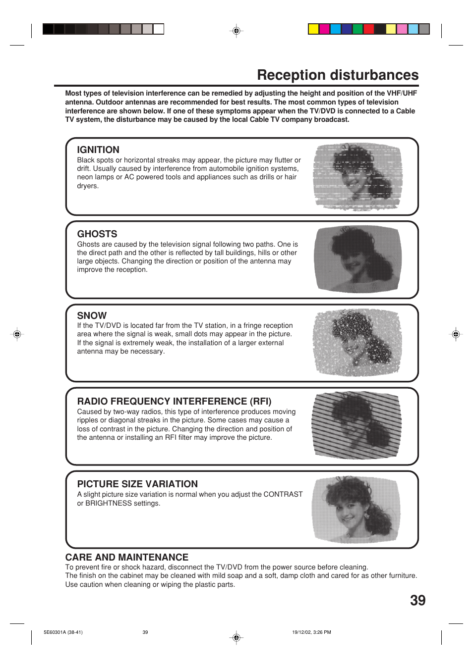 Reception disturbances | Toshiba MD13N3 User Manual | Page 39 / 47