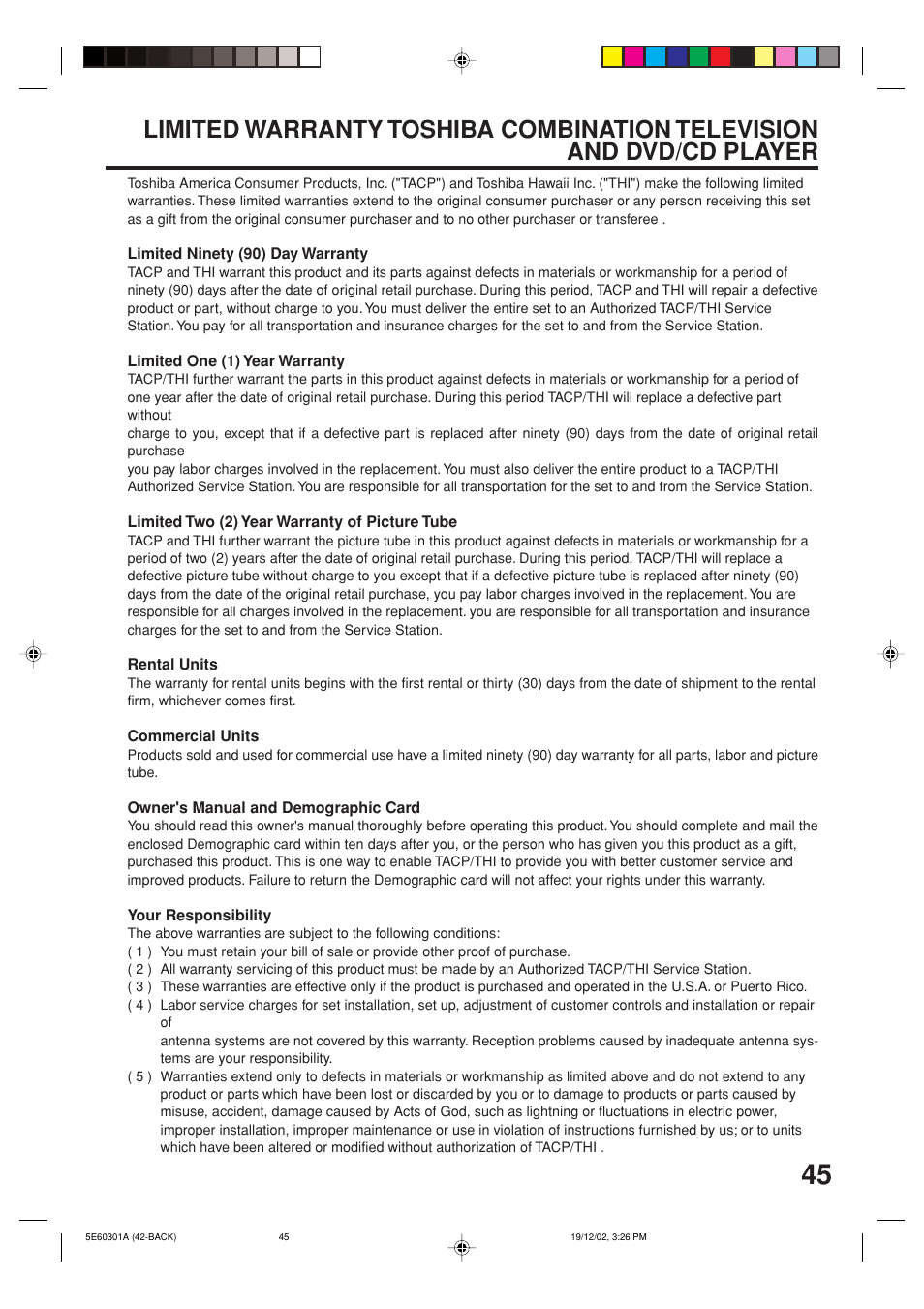 Limited warranty | Toshiba MD13N3 User Manual | Page 45 / 47