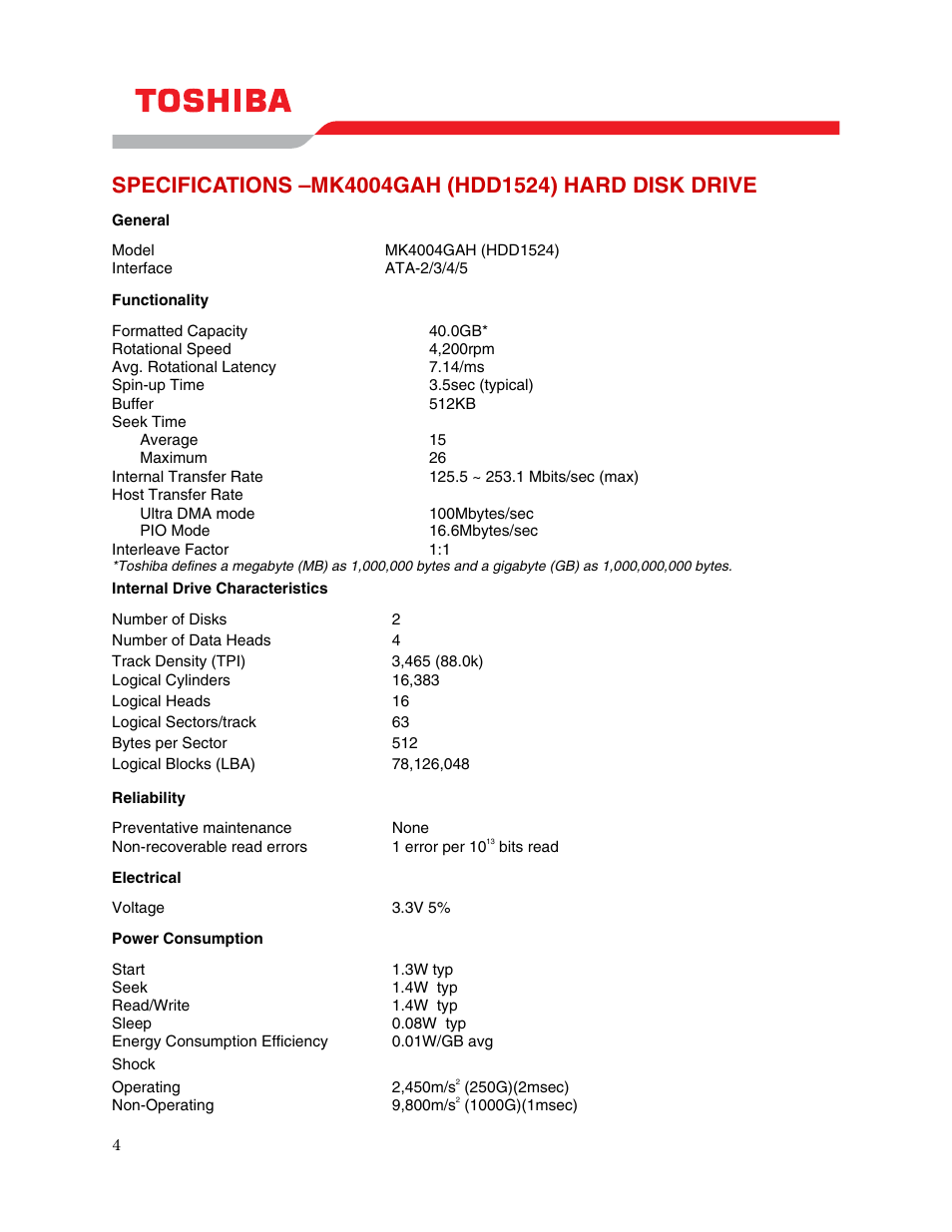Toshiba MK4004GAH User Manual | Page 6 / 9