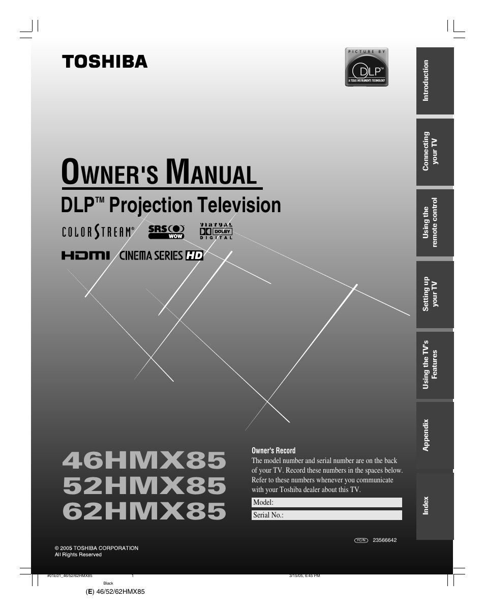 Toshiba 46HMX85 User Manual | 72 pages