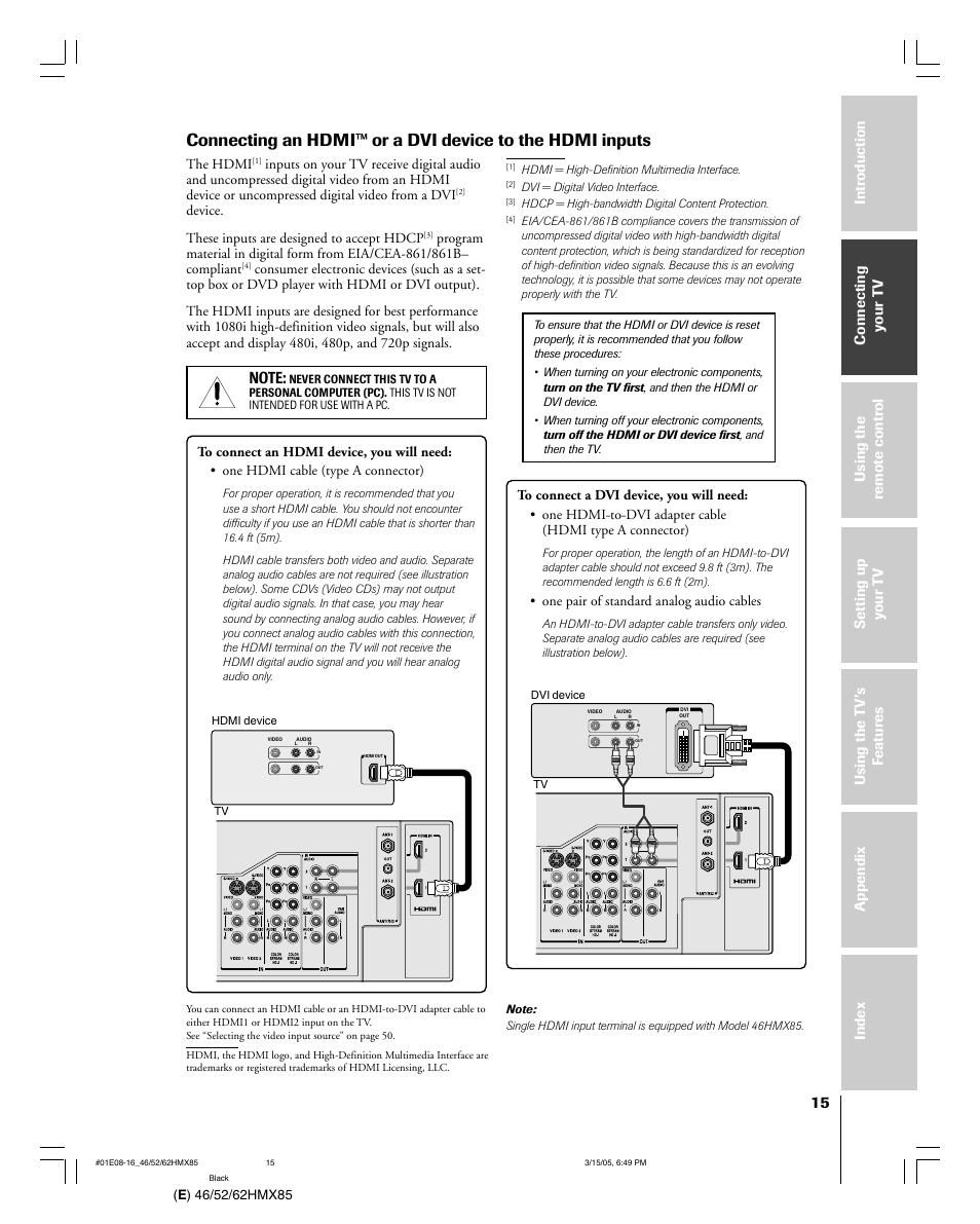Toshiba 46HMX85 User Manual | Page 15 / 72