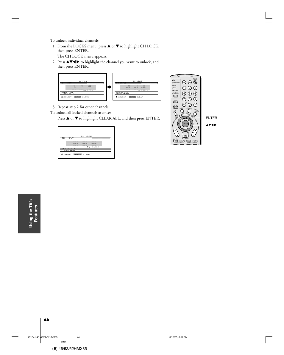 Enter yzx | Toshiba 46HMX85 User Manual | Page 44 / 72