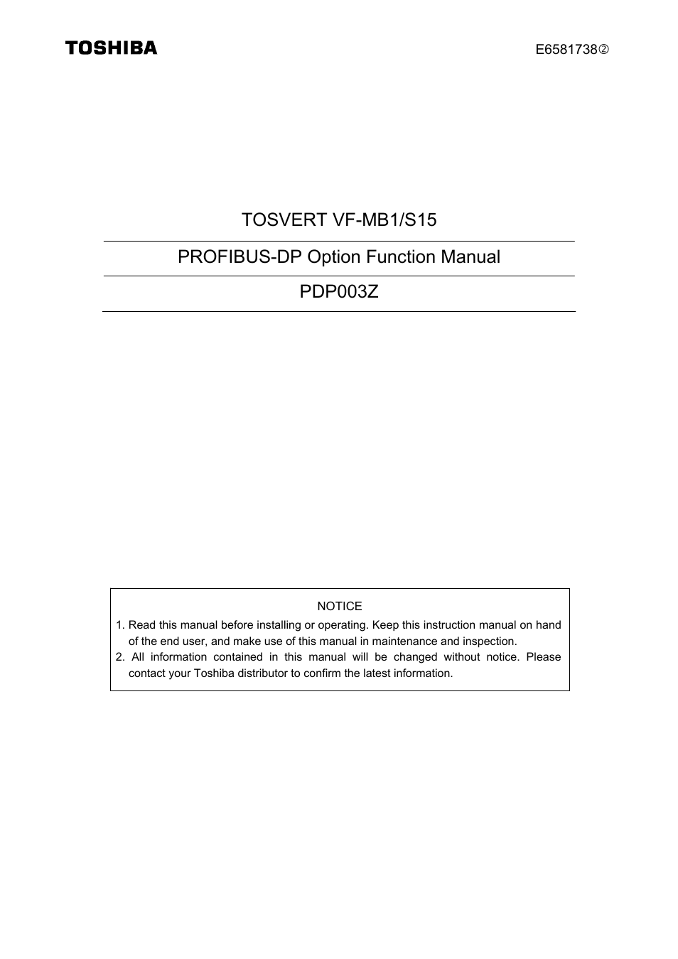 Toshiba Tosvert VF-MB1/S15 User Manual | 38 pages