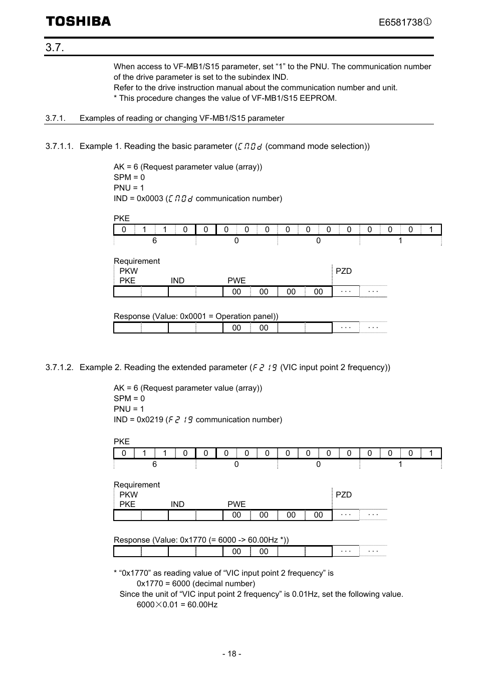 Access to vf-mb1/s15 parameter | Toshiba Tosvert VF-MB1/S15 User Manual | Page 20 / 38