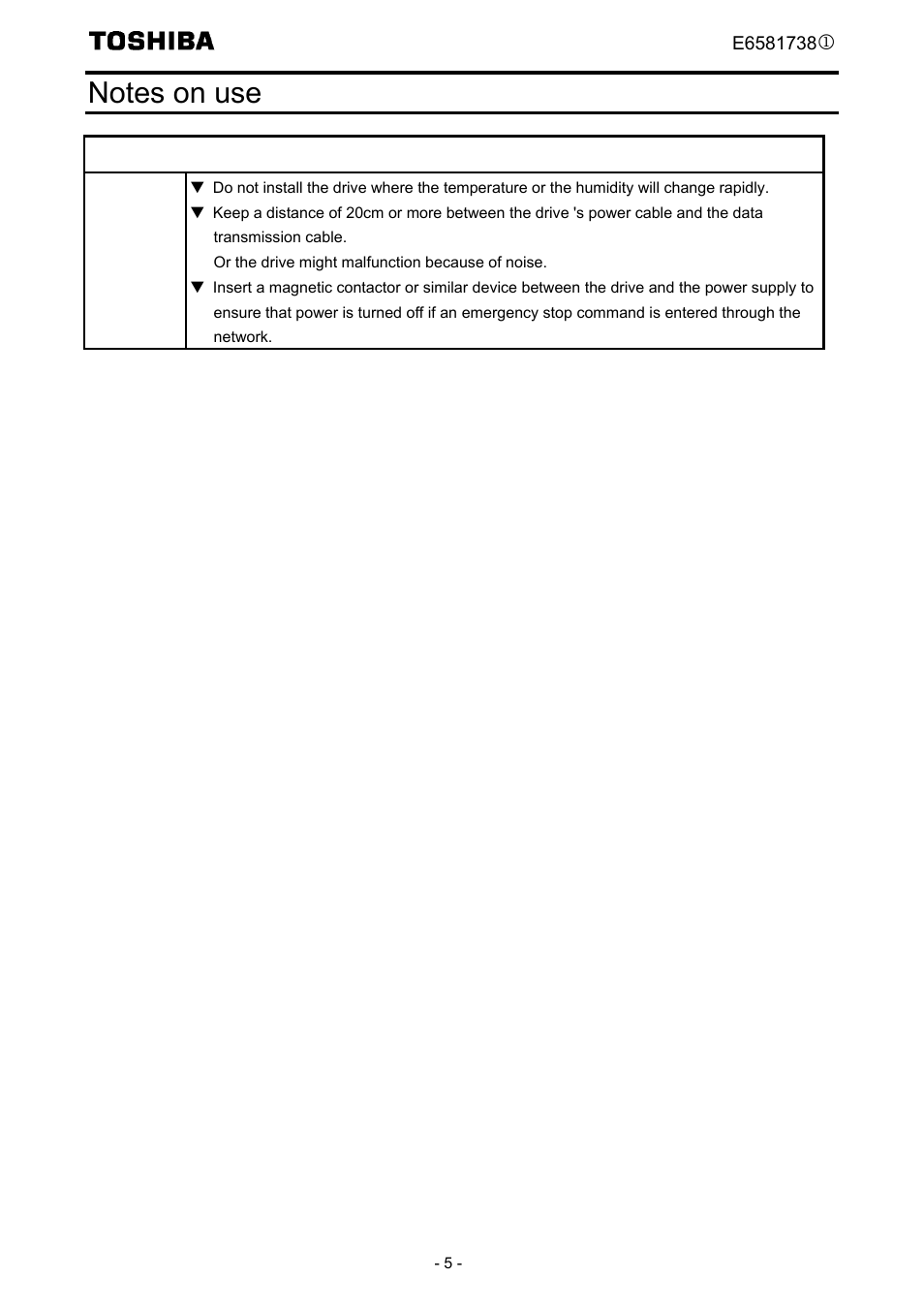 Notes on use | Toshiba Tosvert VF-MB1/S15 User Manual | Page 7 / 38