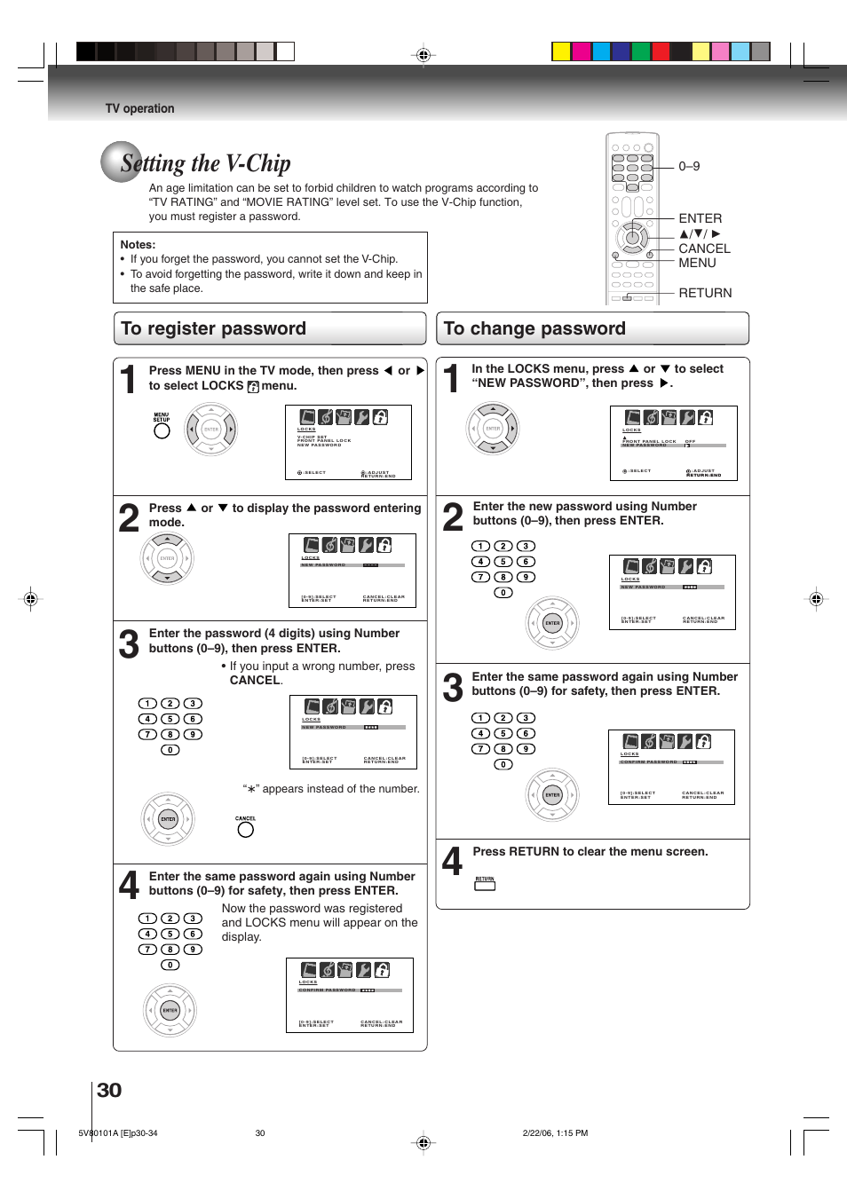 Setting the v-chip | Toshiba MD30H82 User Manual | Page 30 / 72