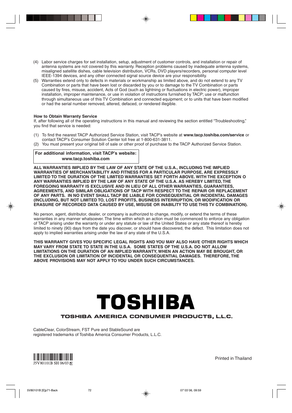 Toshiba MD30H82 User Manual | Page 72 / 72