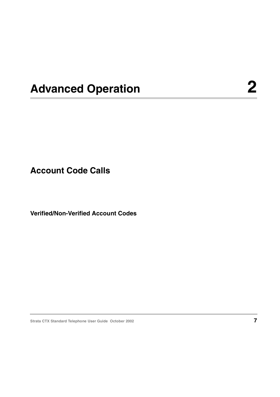 Advanced operation 2, Account code calls, Verified/non-verified account codes | Chapter 2, Advanced operation, Chapter 2 – advanced operation | Toshiba Standard Telephone User Manual | Page 16 / 49