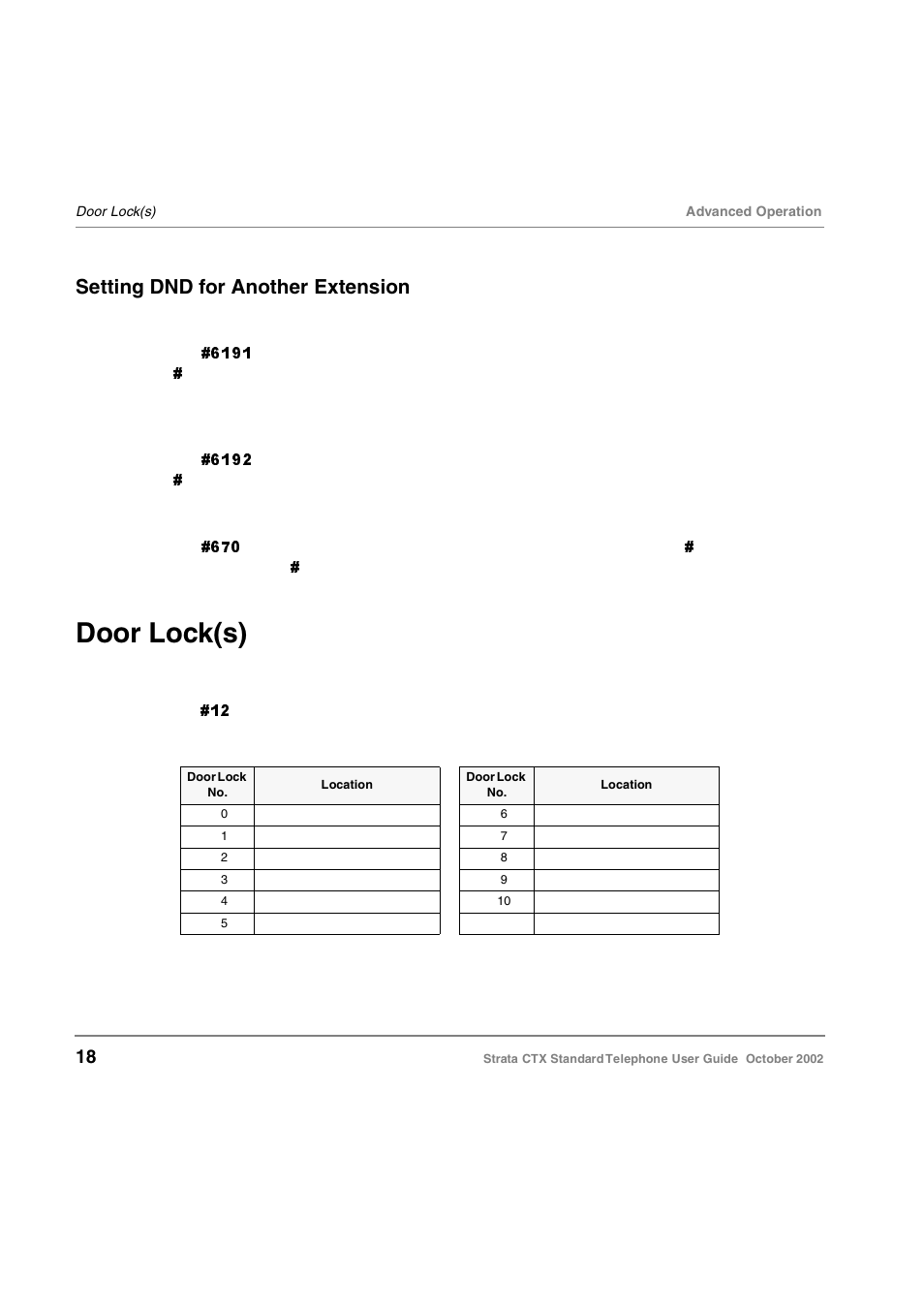 Setting dnd for another extension, Door lock(s) | Toshiba Standard Telephone User Manual | Page 27 / 49