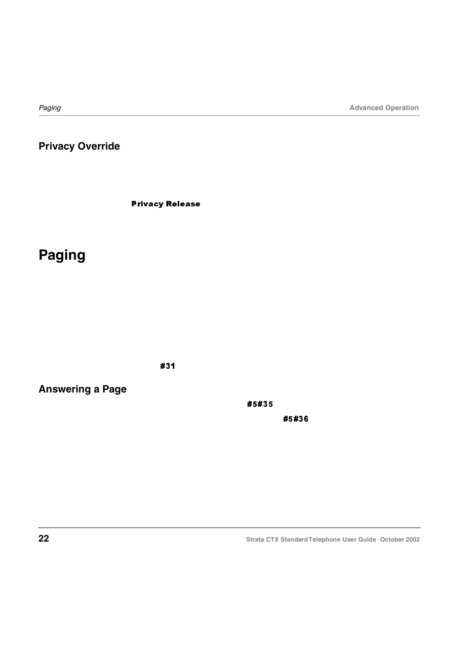 Privacy override, Paging | Toshiba Standard Telephone User Manual | Page 31 / 49